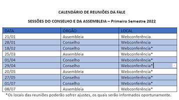 Calendário de Reuniões do Conselho e Assembleias da Faculdade de Letras