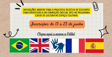 Processo Seletivo para Professor/a em Formação Inicial (PFI) no Programa Casas de Cultura no Espaço Cultural